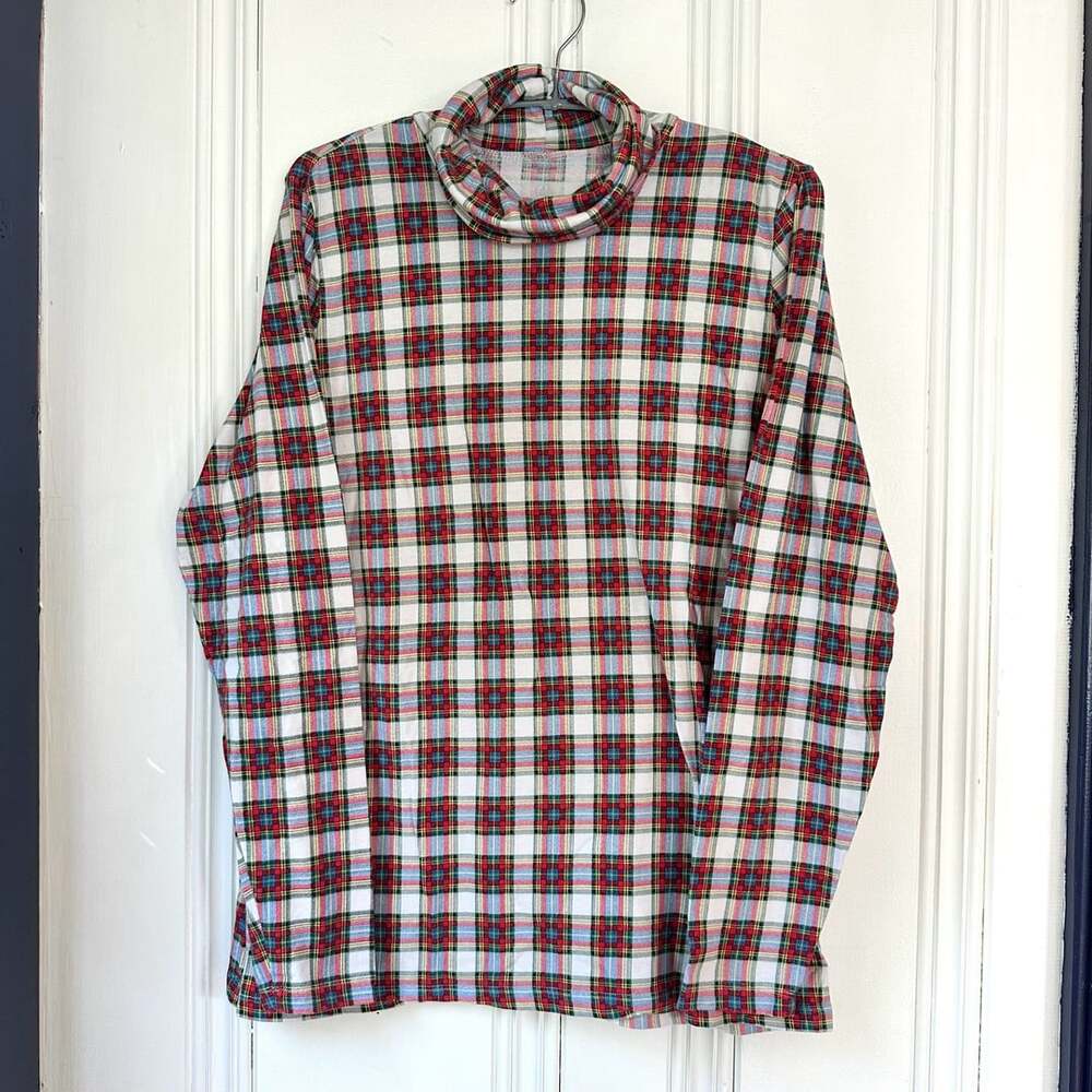 Lot of 3 Vintage L/XL 1990s Long-sleeve Mock-neck Tops, Solid, Plaid, & Check - Picture 2 of 10
